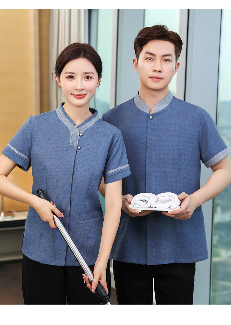 Embroidered checkered short-sleeved hotel cleaning work clothes for men H31-BJ11