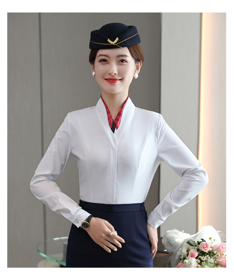 Stewardess professional slim temperament commuter shirt DL1-6108 long-sleeved shirt female (including scarf)