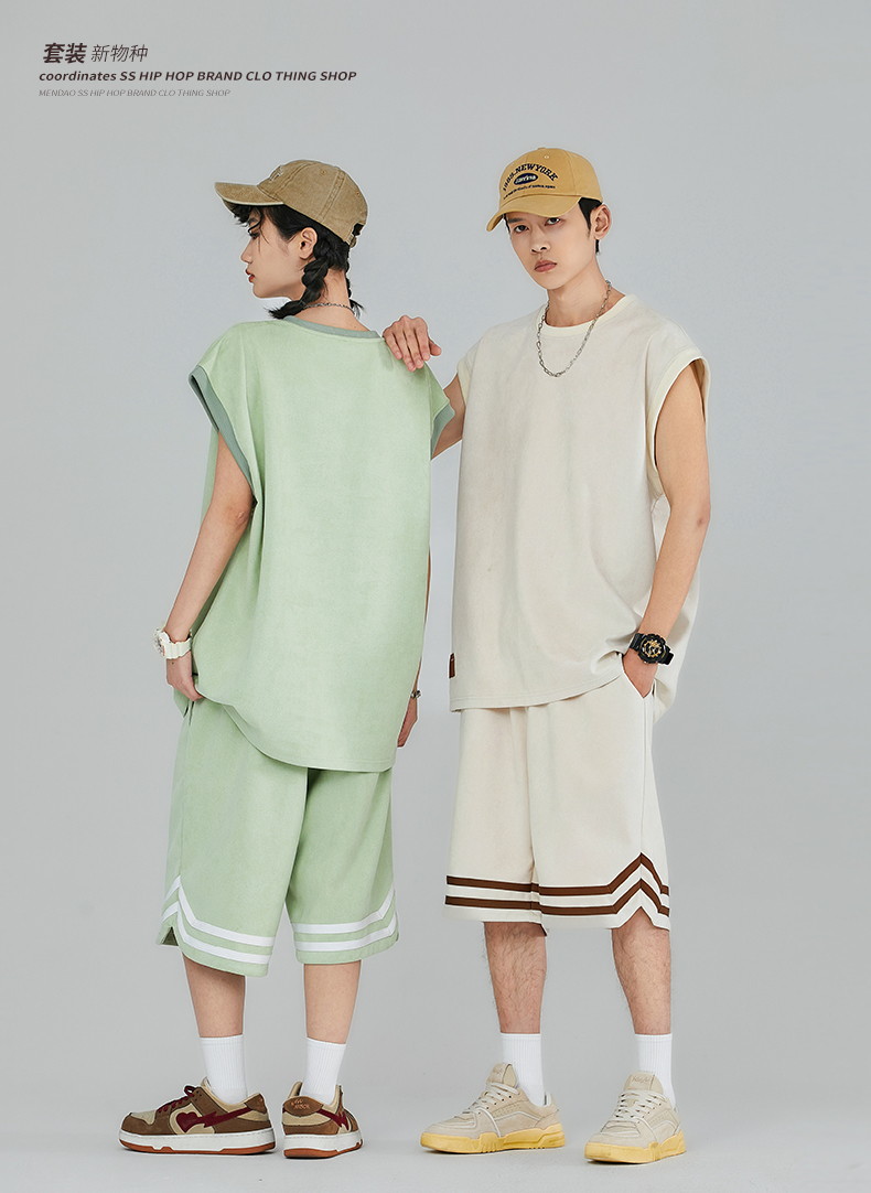 Sports couple wear suede short-sleeved two-piece suit KE3-002TZ28006