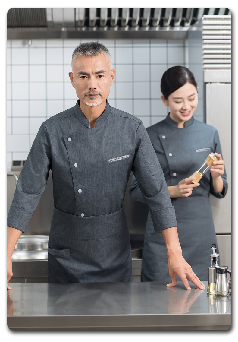 Contrast gray pocket long-sleeved chef uniform H01-2023-25