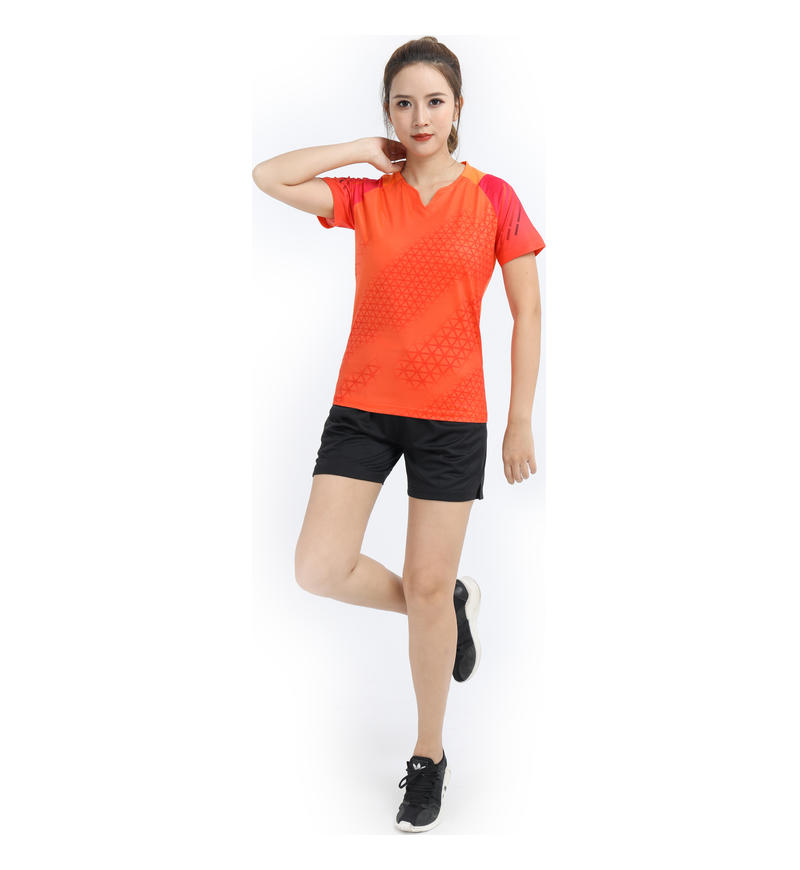 Polyester-spandex pinhole fabric V-neck outdoor sports short-sleeved top GB8-2903 for women