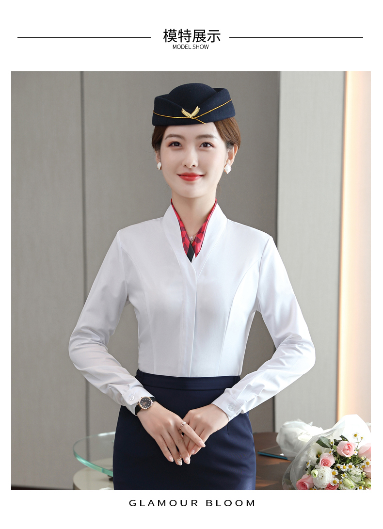 Stewardess professional slim temperament commuter shirt DL1-6108 long-sleeved shirt female (including scarf)