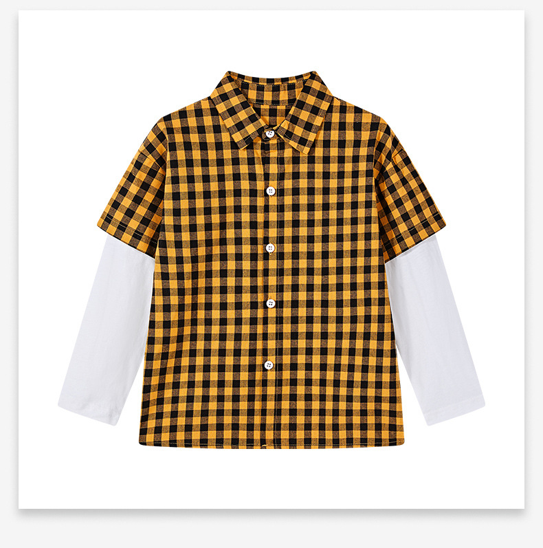 Children fake two-piece plaid long-sleeved shirt D31-fake two-piece plaid long-sleeved shirt