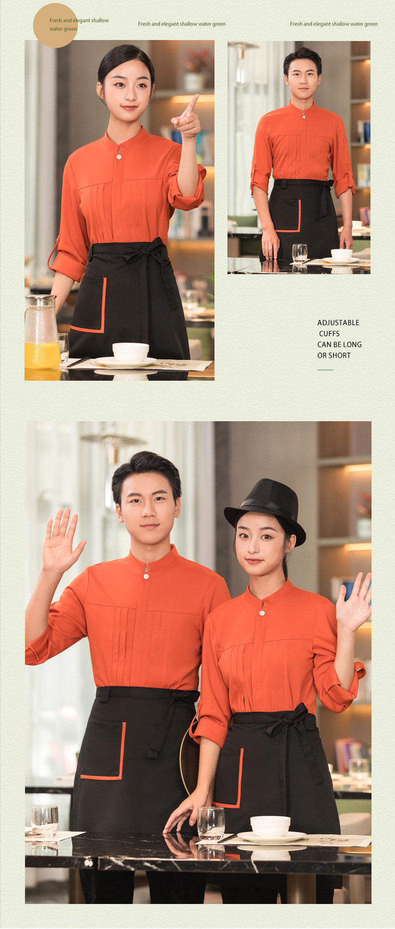 Banu style waiter work clothes long-sleeved top + apron H01-2023-38