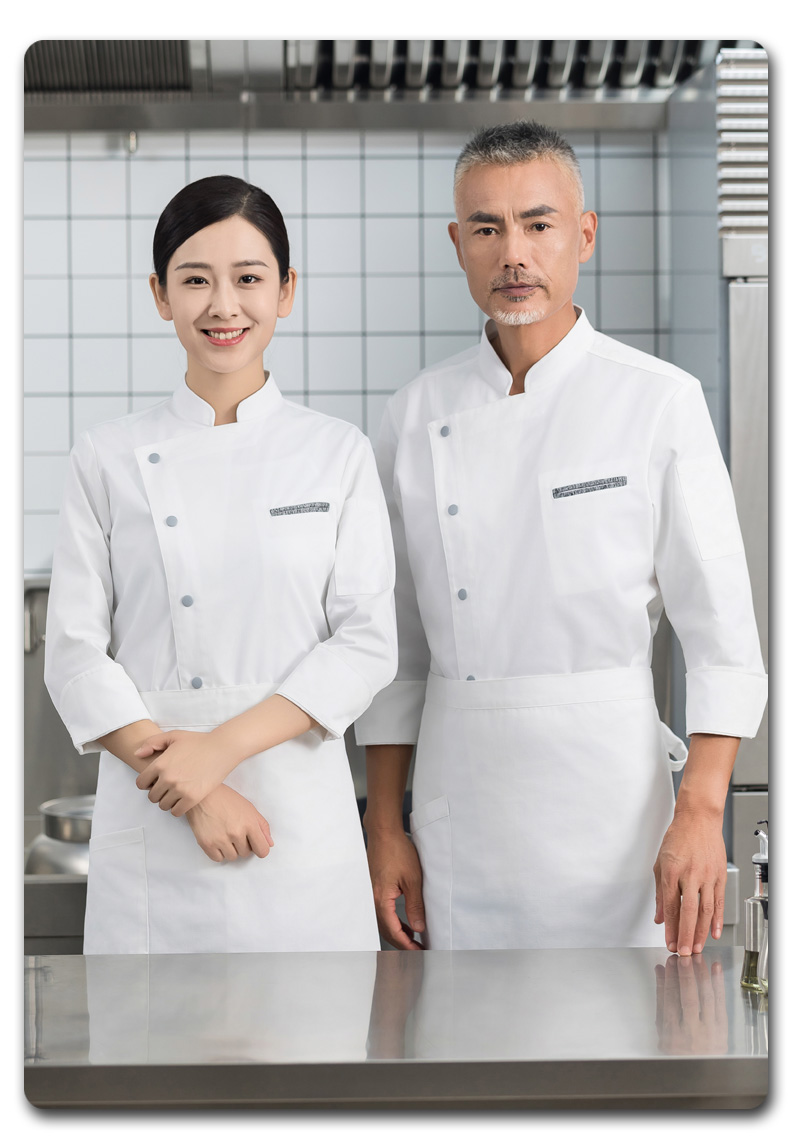 Contrast gray pocket long-sleeved chef uniform H01-2023-25