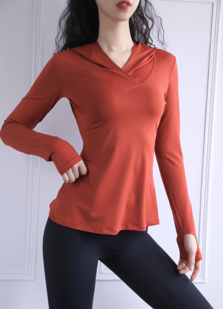 Hooded long-sleeved yoga top W18-CX-805