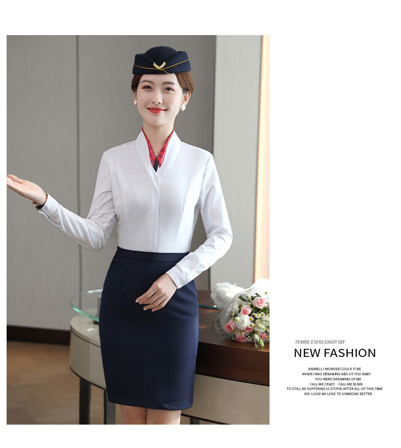 Stewardess professional slim temperament commuter shirt DL1-6108 long-sleeved shirt female (including scarf)