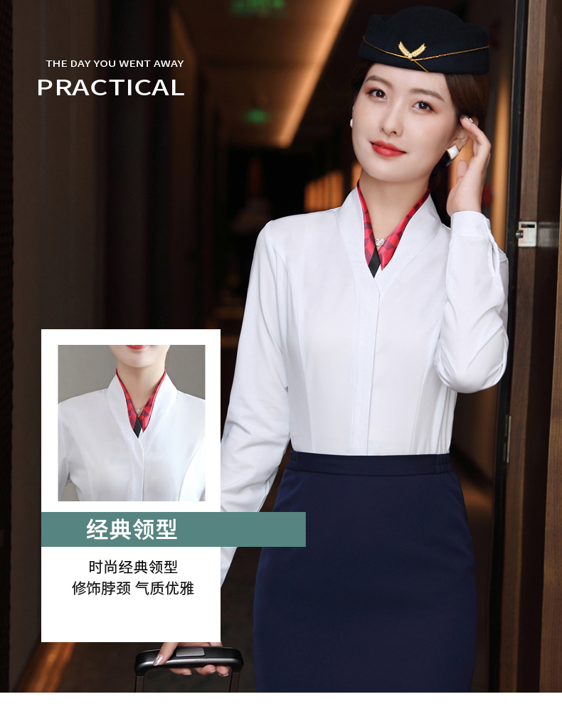 Stewardess professional slim temperament commuter shirt DL1-6108 long-sleeved shirt female (including scarf)