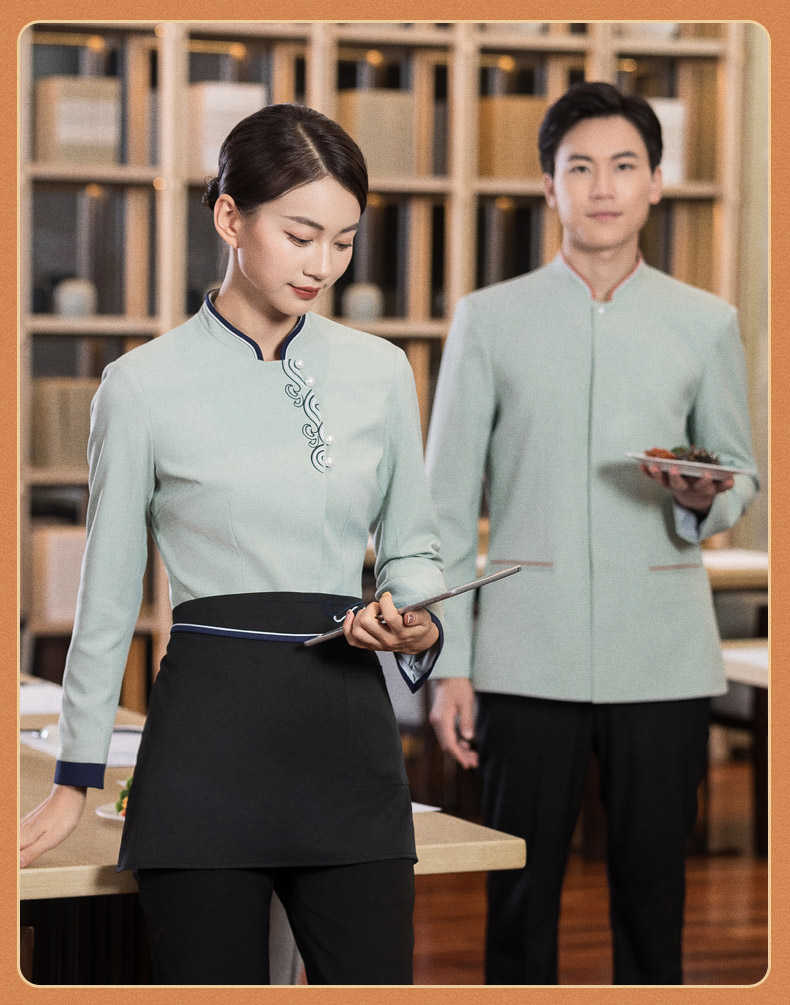 Sea wave flower long-sleeved catering waiter work clothes H01-2022-31 female