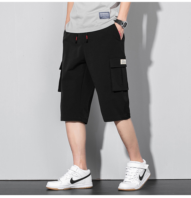 Pure cotton workwear straight drawstring casual cropped trousers KD3-3666