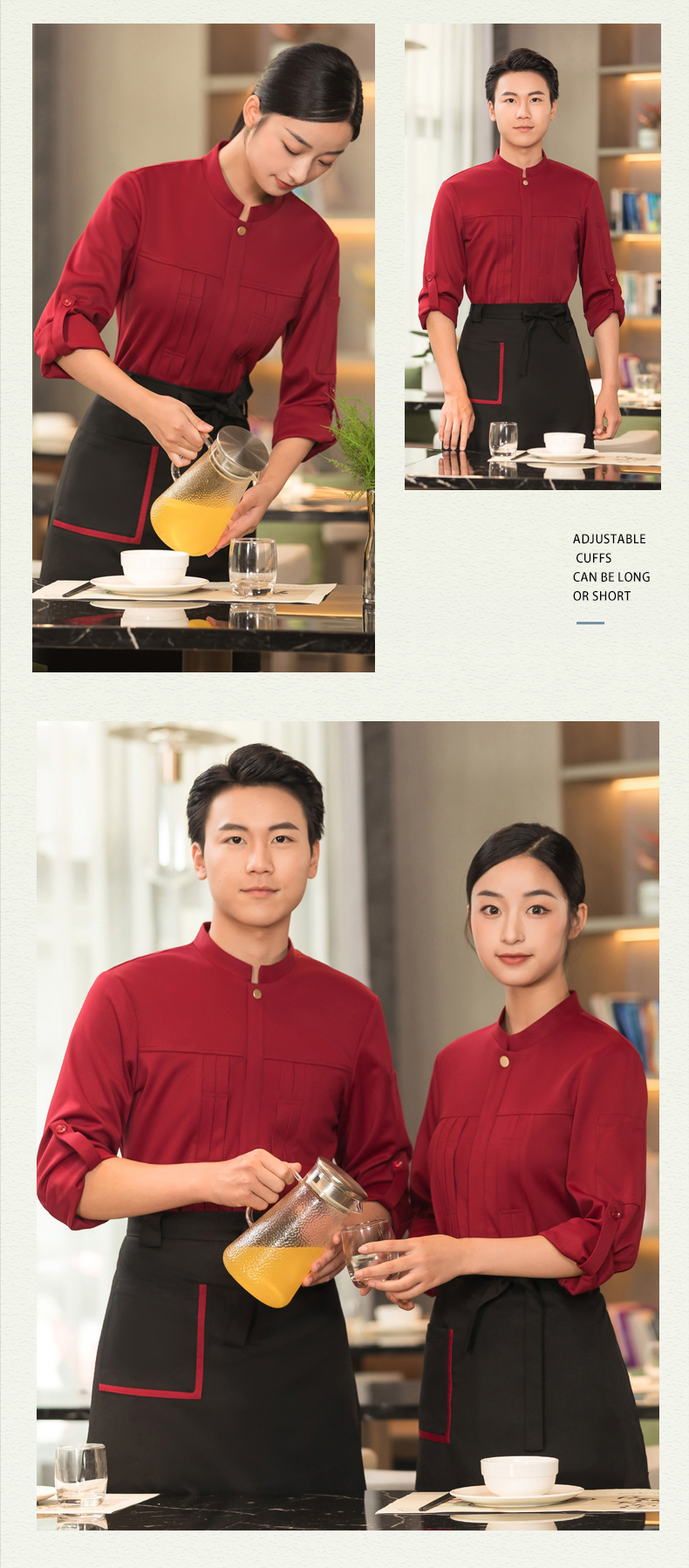 Banu style waiter work clothes long-sleeved top + apron H01-2023-38