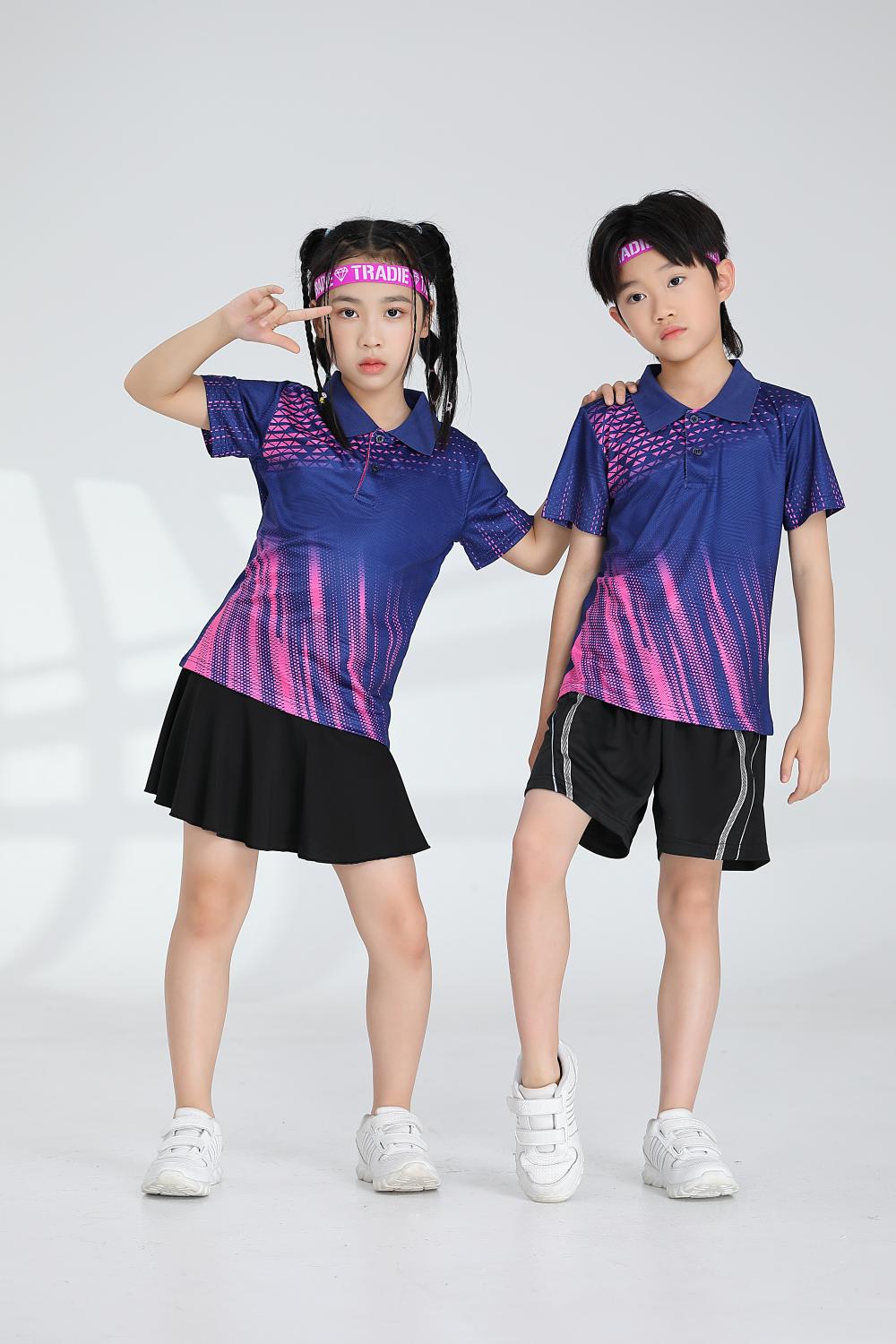 Short-sleeved lapel breathable quick-drying badminton suit 120-1897 children