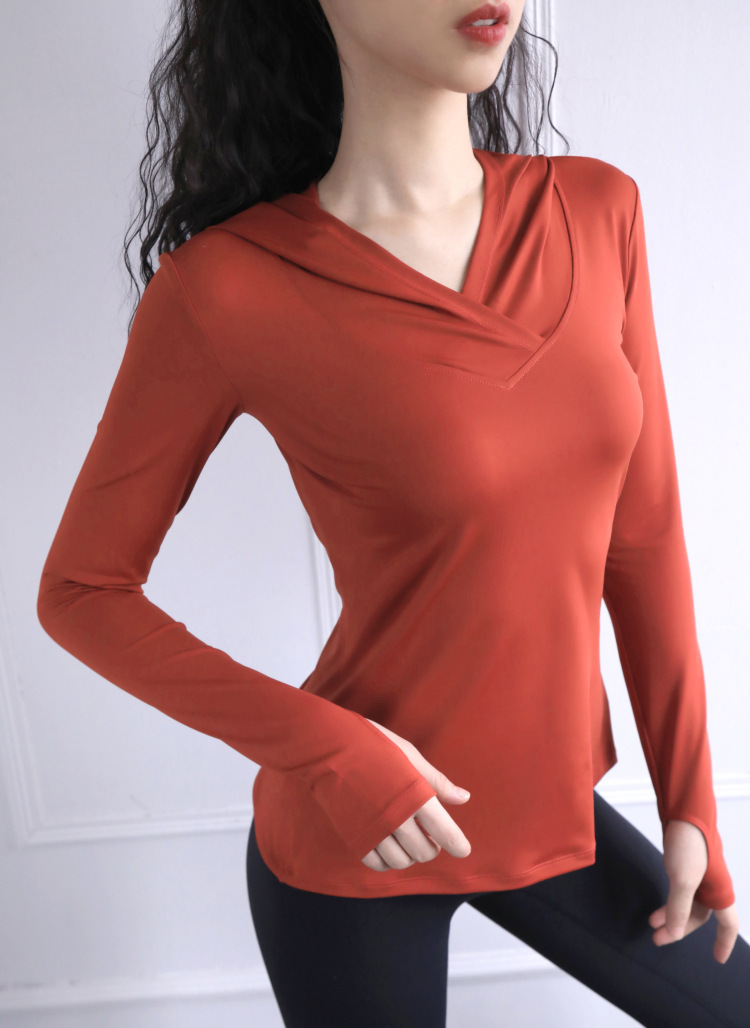 Hooded long-sleeved yoga top W18-CX-805