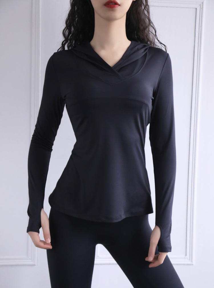 Hooded long-sleeved yoga top W18-CX-805