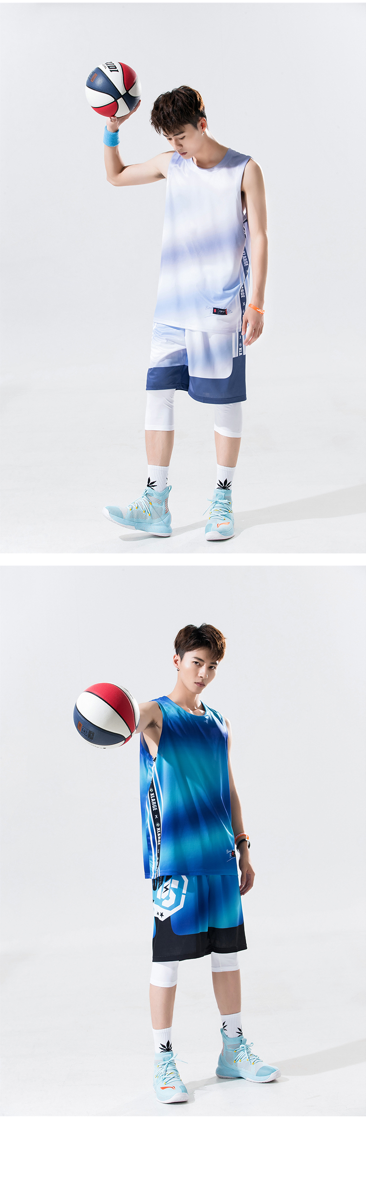 Gradient color round neck competition training basketball uniform suit 210-B209 adult