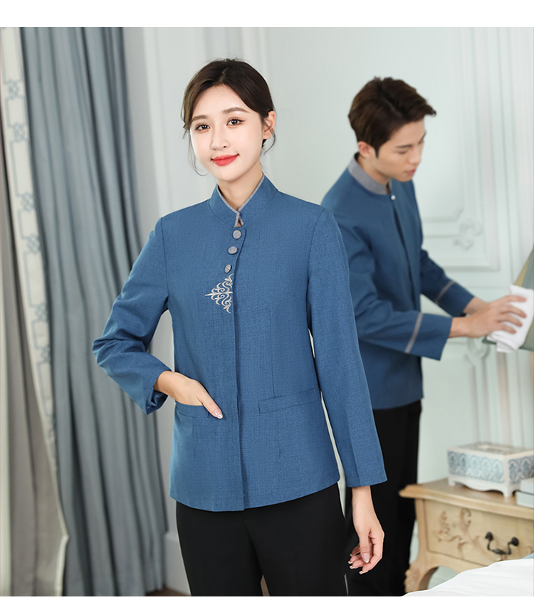 Double Phoenix stand collar hotel cleaning work clothes long sleeve men and women H14-9827-9830