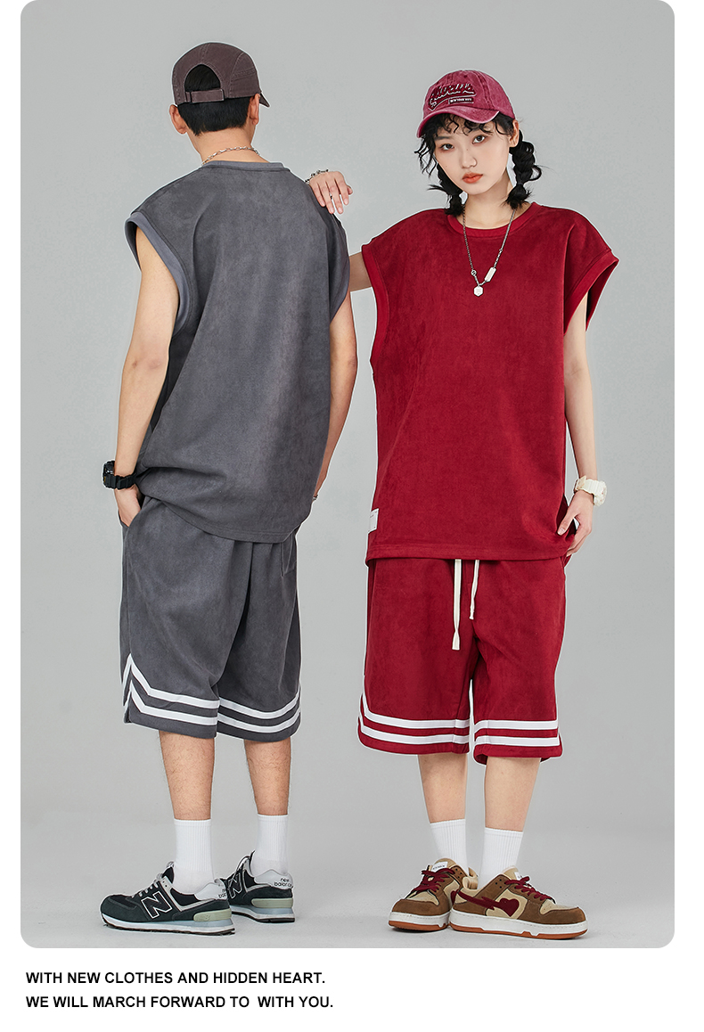 Sports couple wear suede short-sleeved two-piece suit KE3-002TZ28006