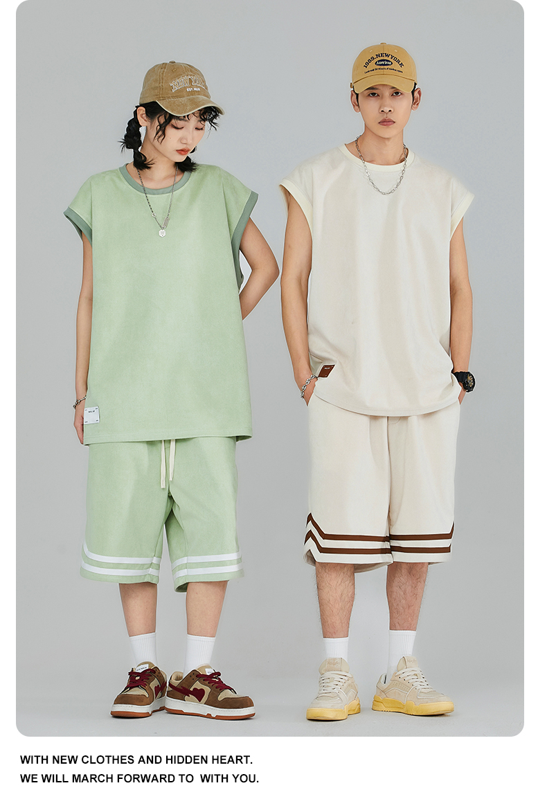 Sports couple wear suede short-sleeved two-piece suit KE3-002TZ28006