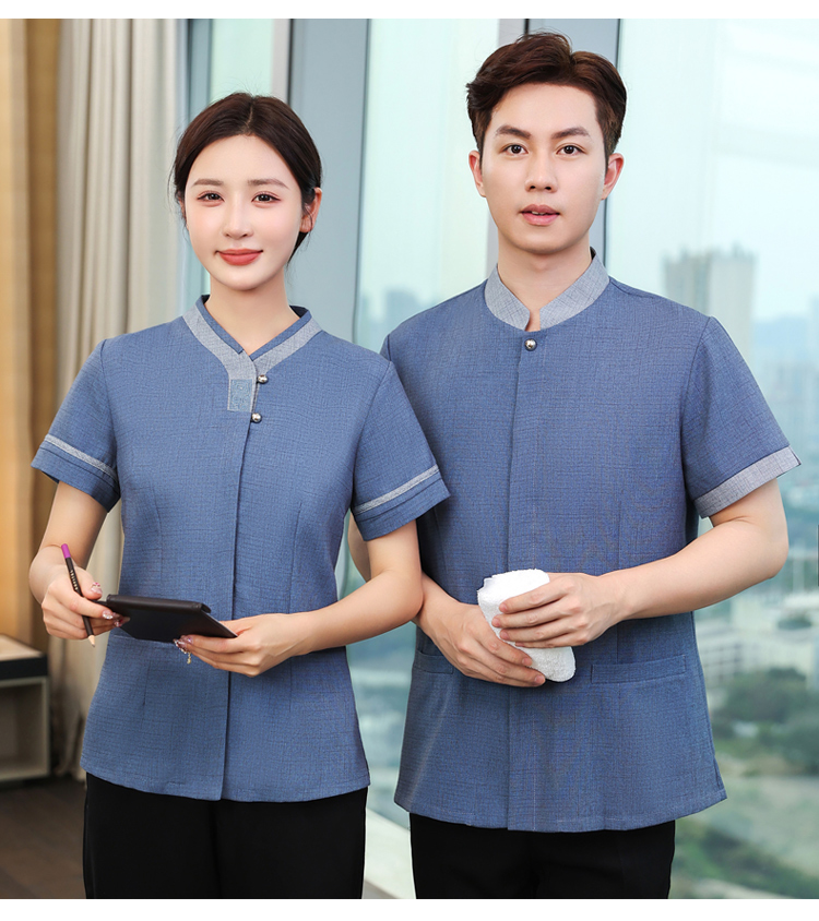 Embroidered checkered short-sleeved hotel cleaning work clothes for men H31-BJ11