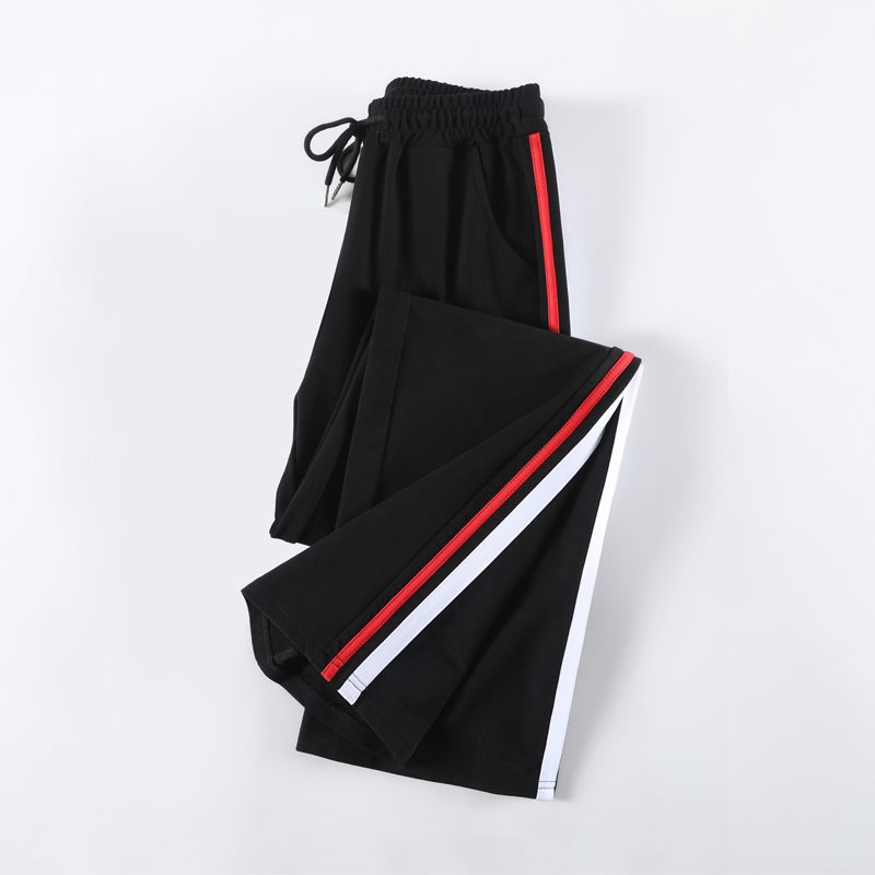 Wide-leg straight high waist contrast color stripe casual slim sports mopping drape pants G32-2817