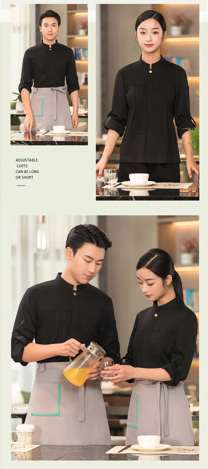 Banu style waiter work clothes long-sleeved top + apron H01-2023-38