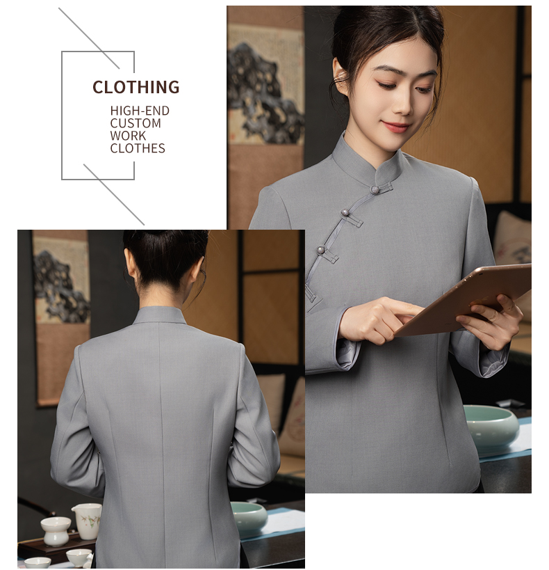 High-end buttoned Chinese waiter work clothes H20-C24-696