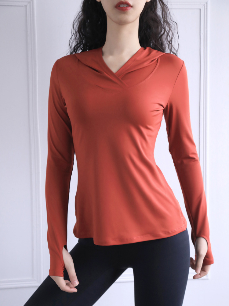 Hooded long-sleeved yoga top W18-CX-805