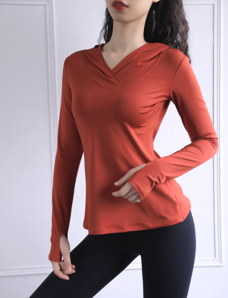 Hooded long-sleeved yoga top W18-CX-805