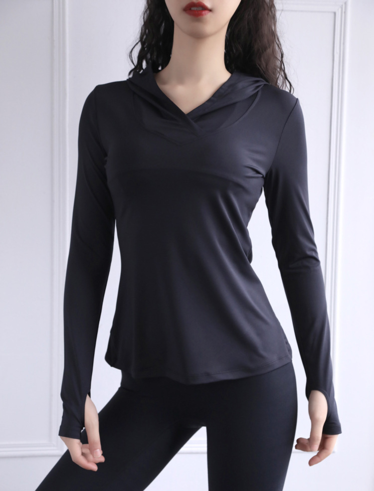 Hooded long-sleeved yoga top W18-CX-805