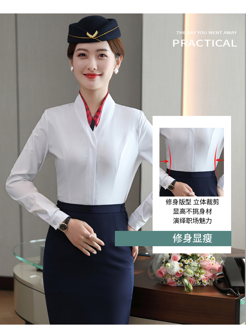 Stewardess professional slim temperament commuter shirt DL1-6108 long-sleeved shirt female (including scarf)