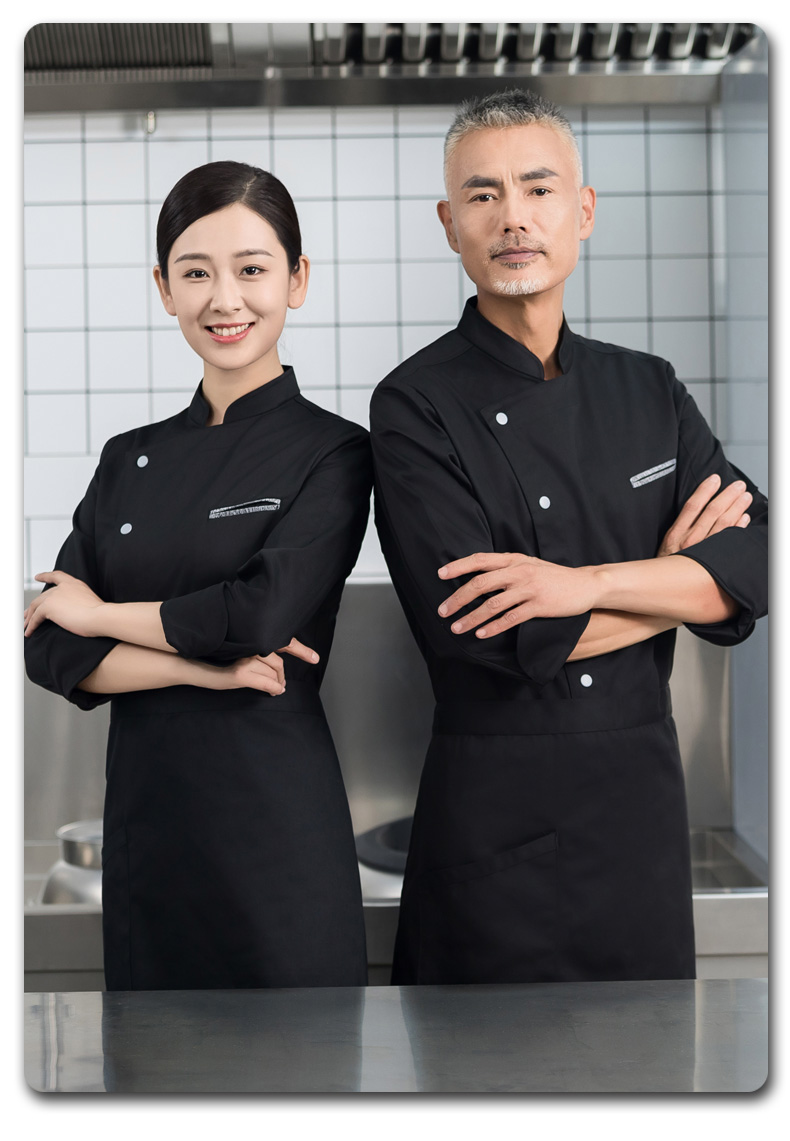 Contrast gray pocket long-sleeved chef uniform H01-2023-25