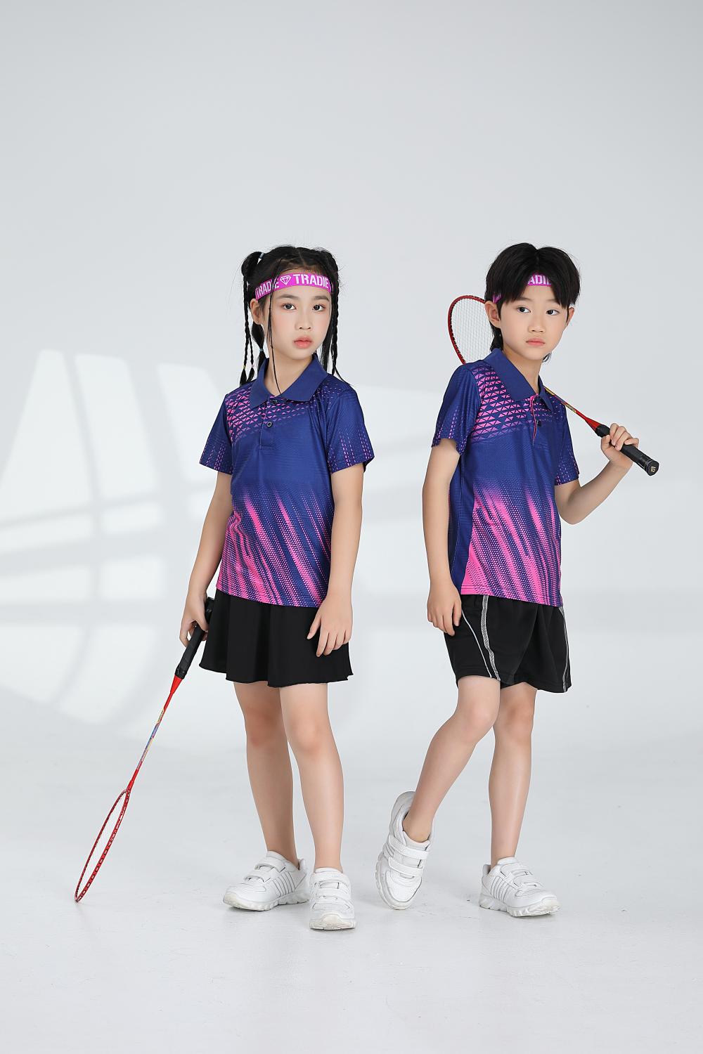 Short-sleeved lapel breathable quick-drying badminton suit 120-1897 children