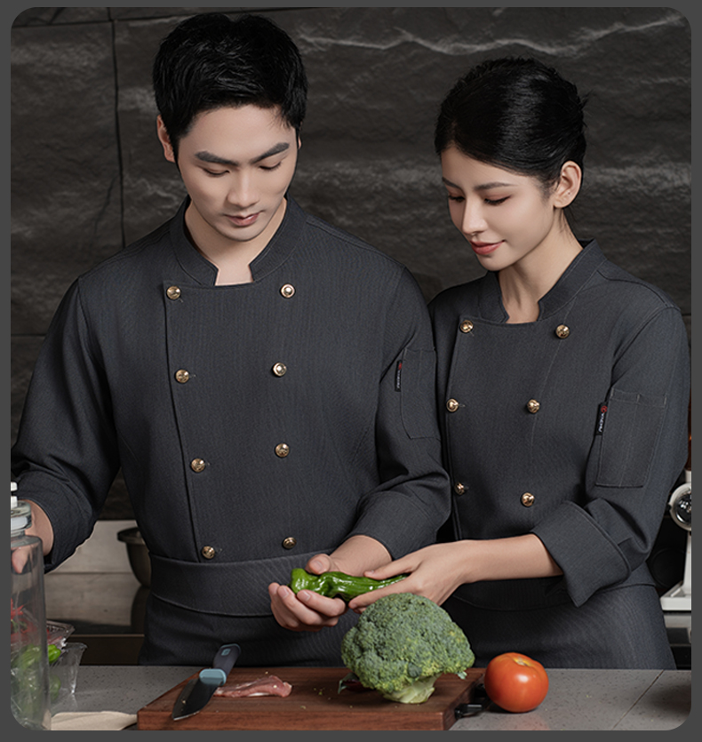 Double-breasted gold-buttoned long-sleeved chef uniform H20-C24-5078