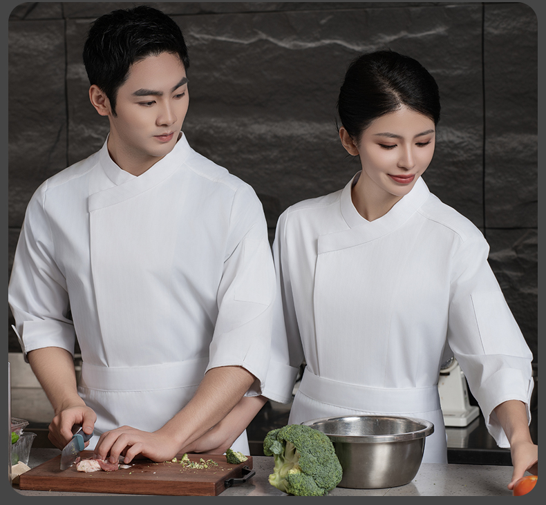 Cotton mid-length sleeves solid color long-sleeved chef uniform H20-C24-5082