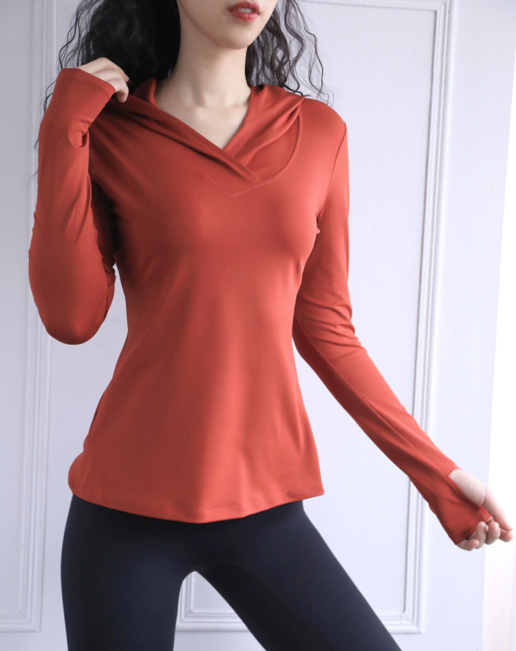 Hooded long-sleeved yoga top W18-CX-805