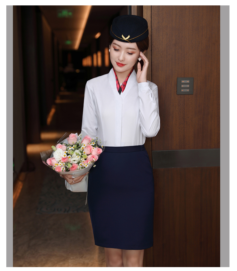 Stewardess professional slim temperament commuter shirt DL1-6108 long-sleeved shirt female (including scarf)