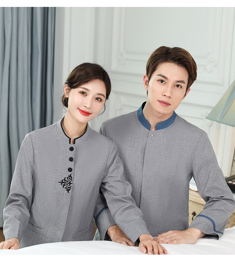 Double Phoenix stand collar hotel cleaning work clothes long sleeve men and women H14-9827-9830