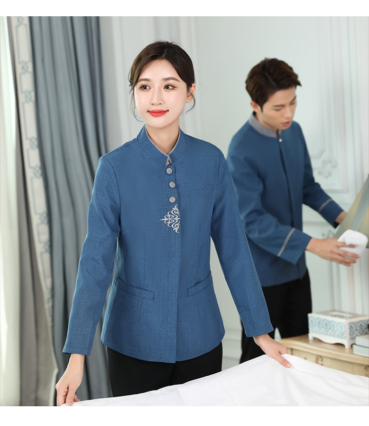 Double Phoenix stand collar hotel cleaning work clothes long sleeve men and women H14-9827-9830