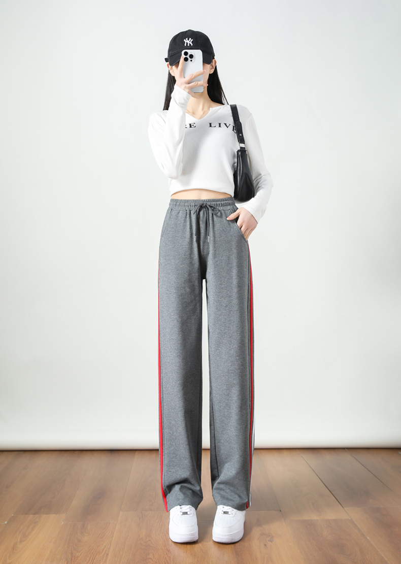 Wide-leg straight high waist contrast color stripe casual slim sports mopping drape pants G32-2817