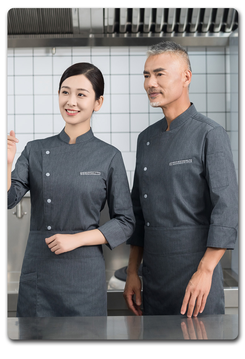 Contrast gray pocket long-sleeved chef uniform H01-2023-25