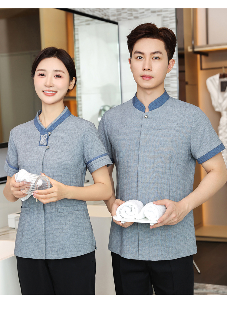 Embroidered checkered short-sleeved hotel cleaning work clothes for men H31-BJ11