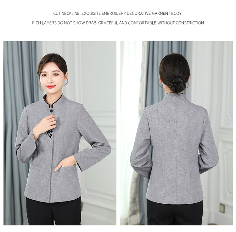 Double Phoenix stand collar hotel cleaning work clothes long sleeve men and women H14-9827-9830