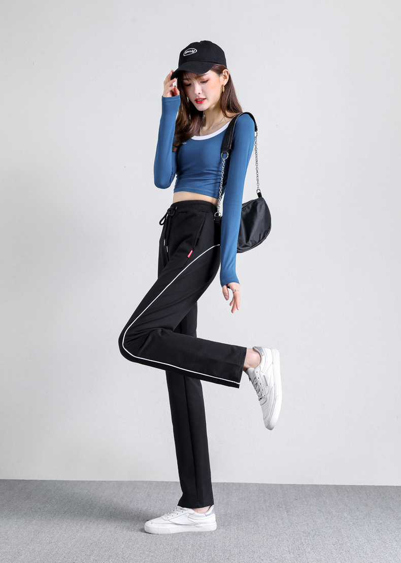 Straight striped loose sports casual trousers for women G32-908