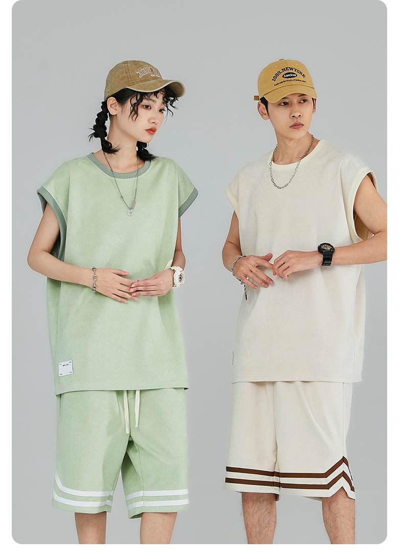 Sports couple wear suede short-sleeved two-piece suit KE3-002TZ28006