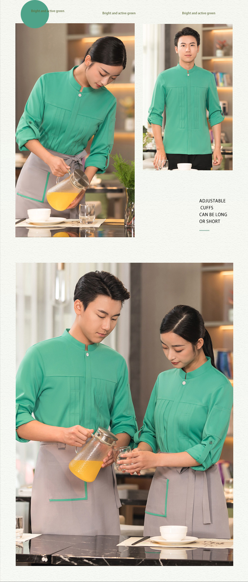 Banu style waiter work clothes long-sleeved top + apron H01-2023-38