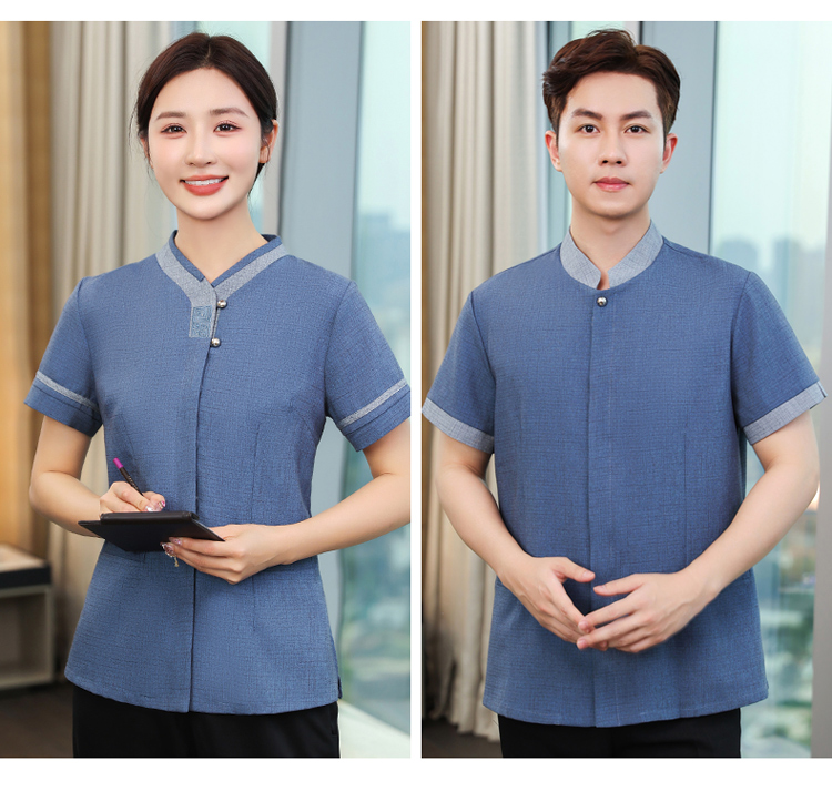 Embroidered checkered short-sleeved hotel cleaning work clothes for men H31-BJ11