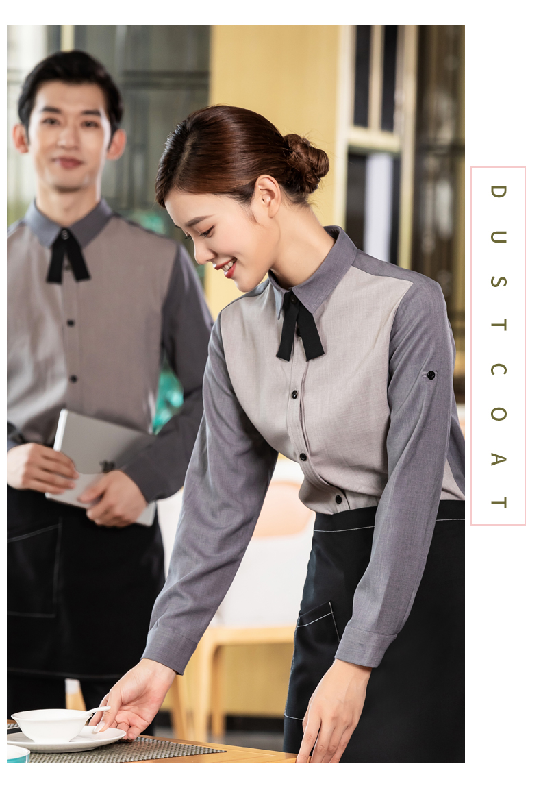 Serge collar flower long-sleeved waiter work uniform top H01-2021-49