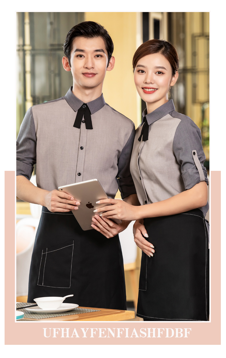 Serge collar flower long-sleeved waiter work uniform top H01-2021-49