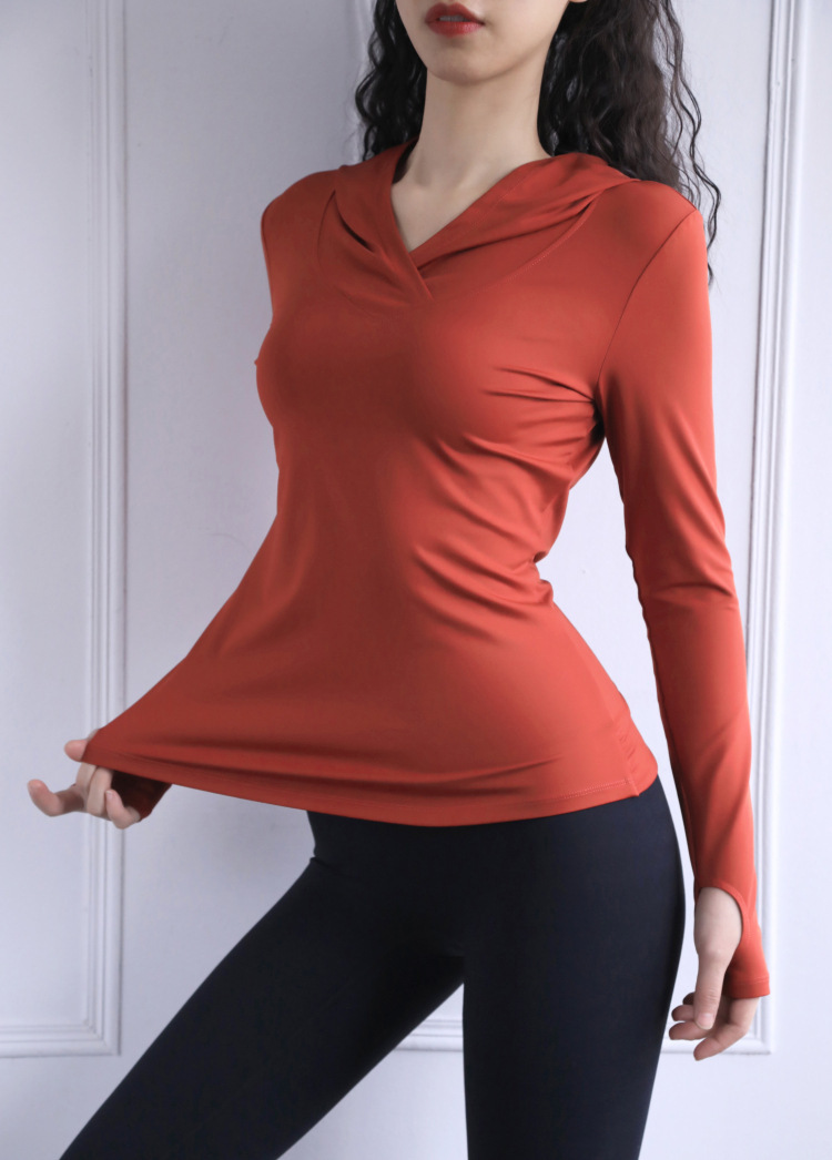 Hooded long-sleeved yoga top W18-CX-805