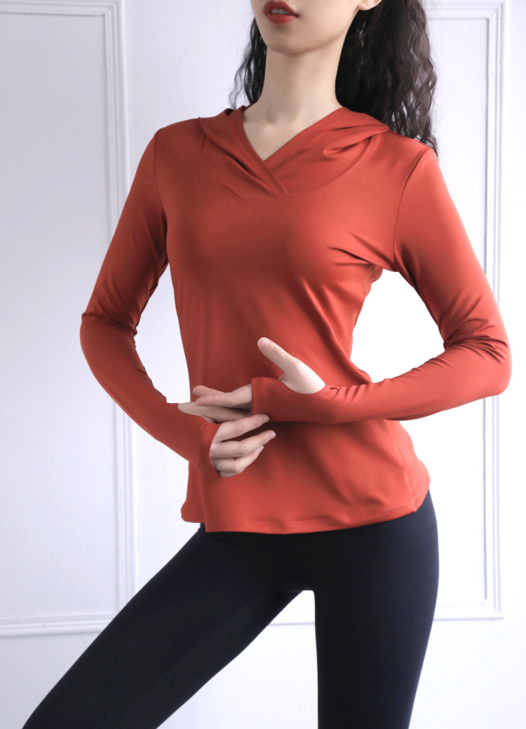 Hooded long-sleeved yoga top W18-CX-805